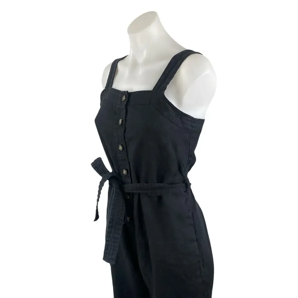 Everlane 100% Linen Square Neck Sleeveless Button Up Wide Leg Jumpsuit Romper 0